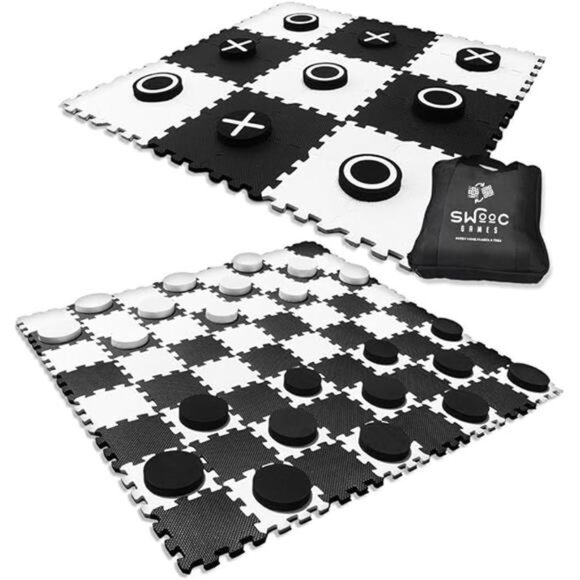 SWOOC Games - 2-in-1 Reversible Giant Checkers & Tic Tac Toe Game - Picture 7 of 7